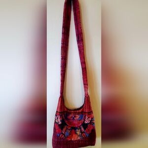 Crossbody Cotton Blend Multicolor Embroidered Hobo Bag Inner & Outer Pockets